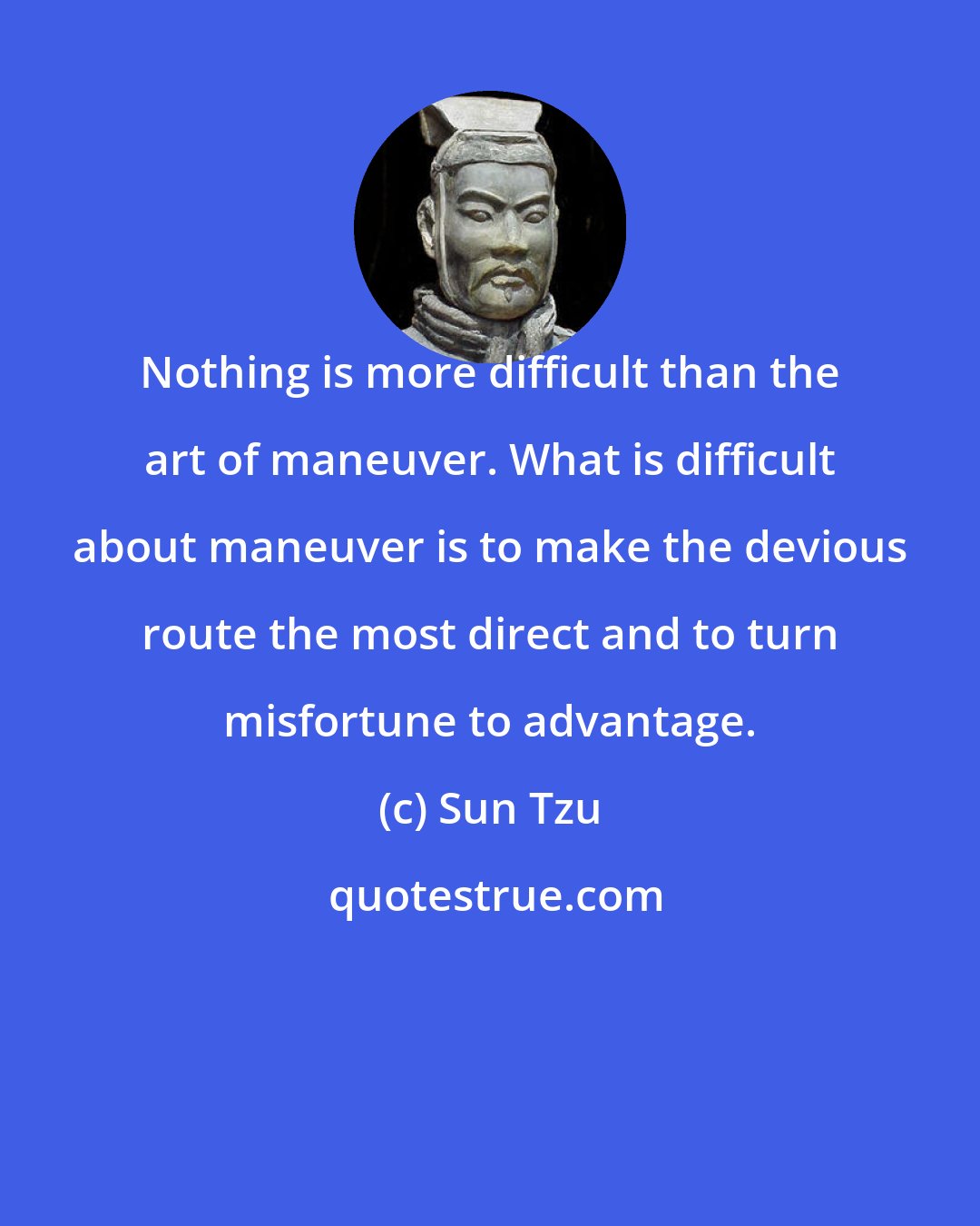 Sun Tzu: Nothing is more difficult than the art of maneuver. What is difficult about maneuver is to make the devious route the most direct and to turn misfortune to advantage.