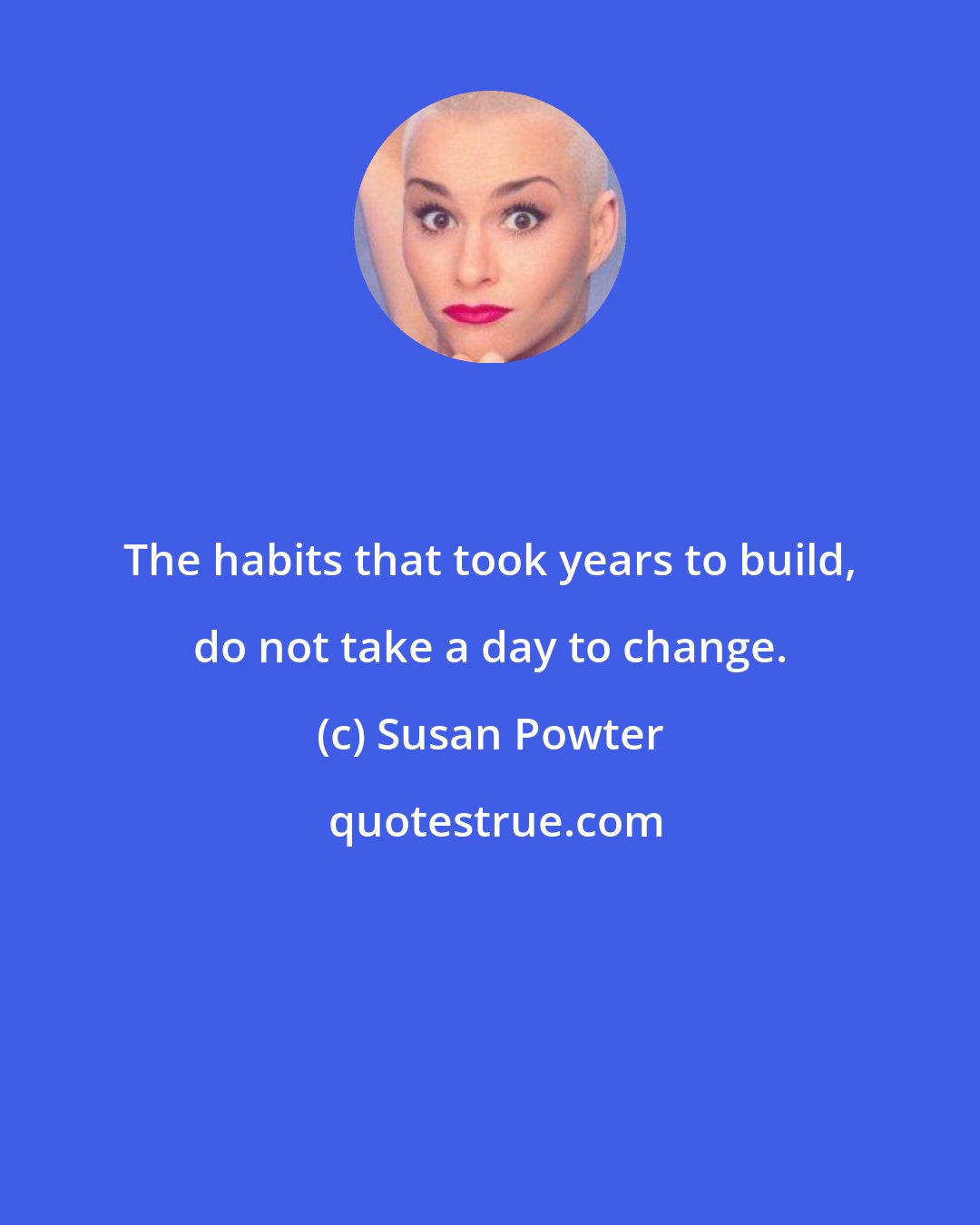 Susan Powter: The habits that took years to build, do not take a day to change.