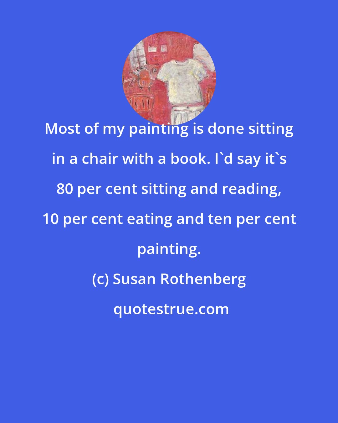 Susan Rothenberg: Most of my painting is done sitting in a chair with a book. I'd say it's 80 per cent sitting and reading, 10 per cent eating and ten per cent painting.