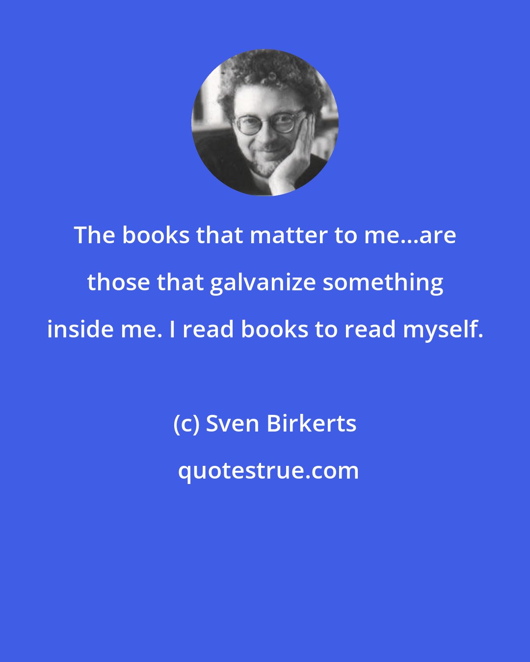 Sven Birkerts: The books that matter to me...are those that galvanize something inside me. I read books to read myself.