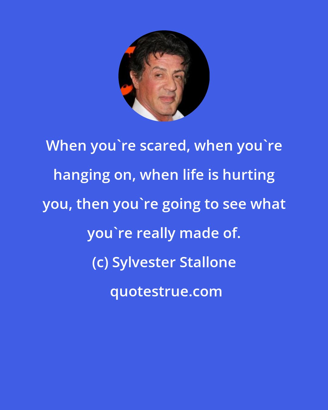 Sylvester Stallone: When you're scared, when you're hanging on, when life is hurting you, then you're going to see what you're really made of.