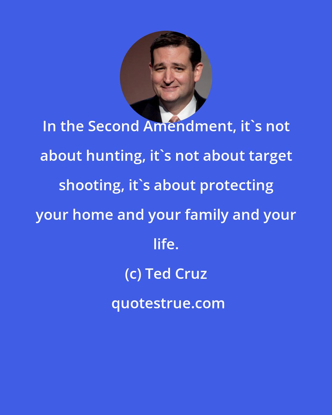 Ted Cruz: In the Second Amendment, it's not about hunting, it's not about target shooting, it's about protecting your home and your family and your life.
