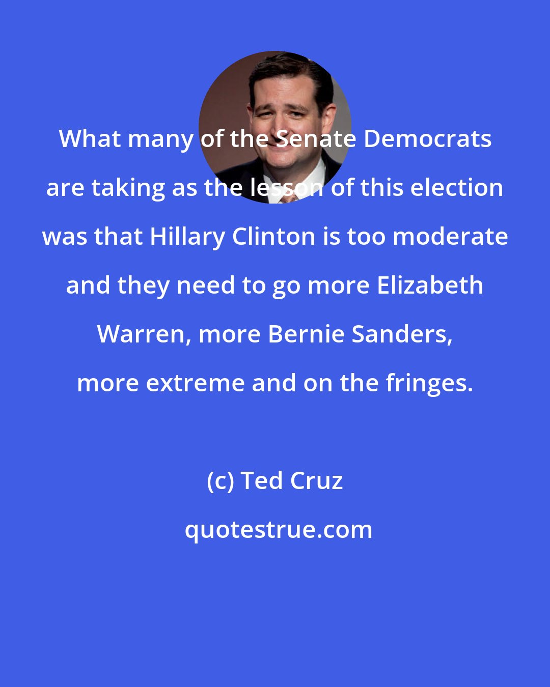 Ted Cruz: What many of the Senate Democrats are taking as the lesson of this election was that Hillary Clinton is too moderate and they need to go more Elizabeth Warren, more Bernie Sanders, more extreme and on the fringes.