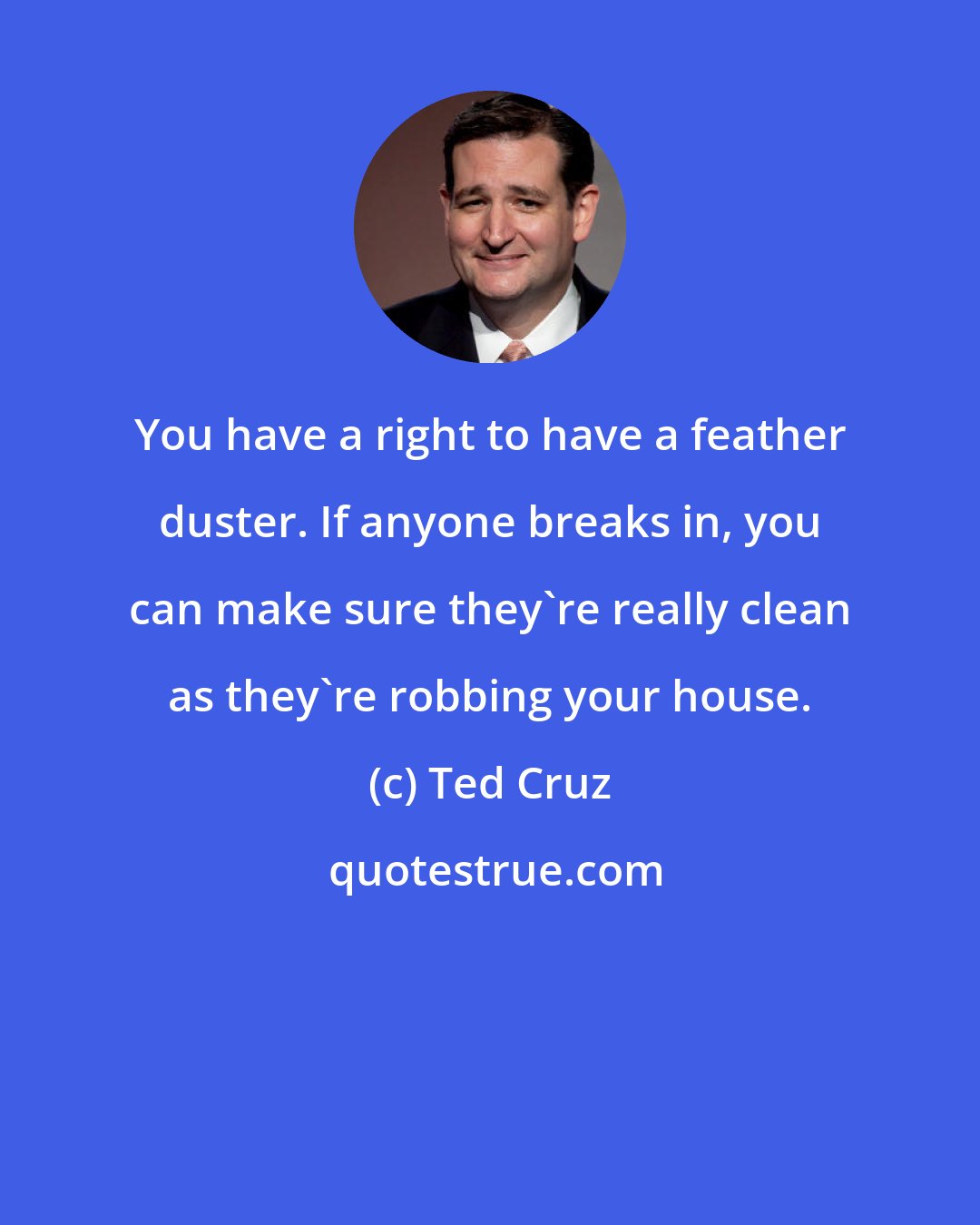 Ted Cruz: You have a right to have a feather duster. If anyone breaks in, you can make sure they're really clean as they're robbing your house.