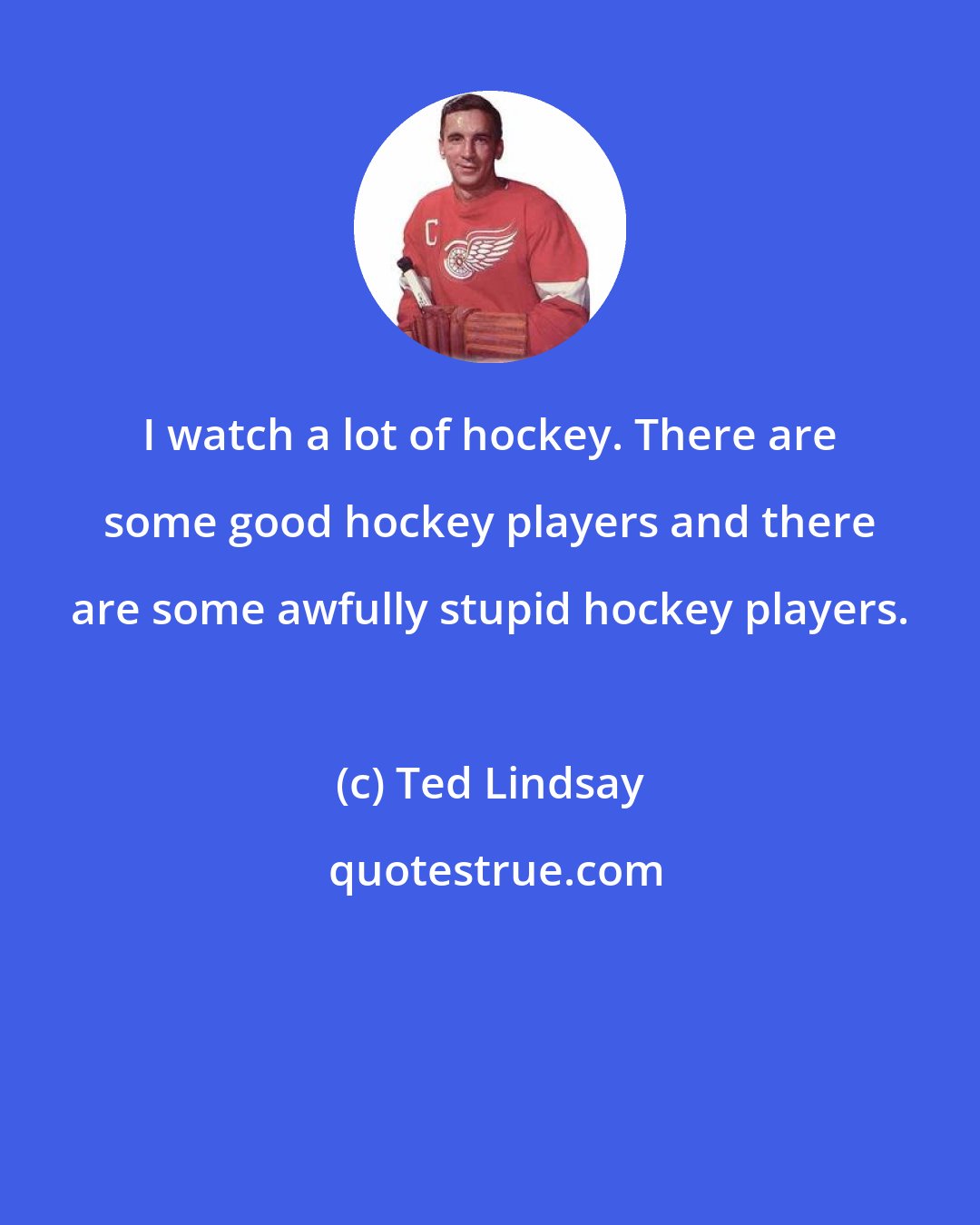 Ted Lindsay: I watch a lot of hockey. There are some good hockey players and there are some awfully stupid hockey players.