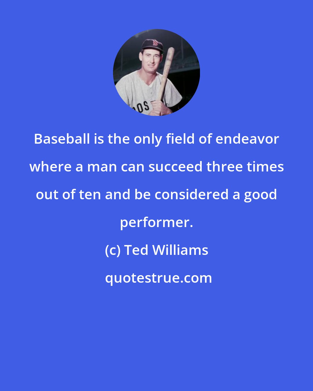 Ted Williams: Baseball is the only field of endeavor where a man can succeed three times out of ten and be considered a good performer.