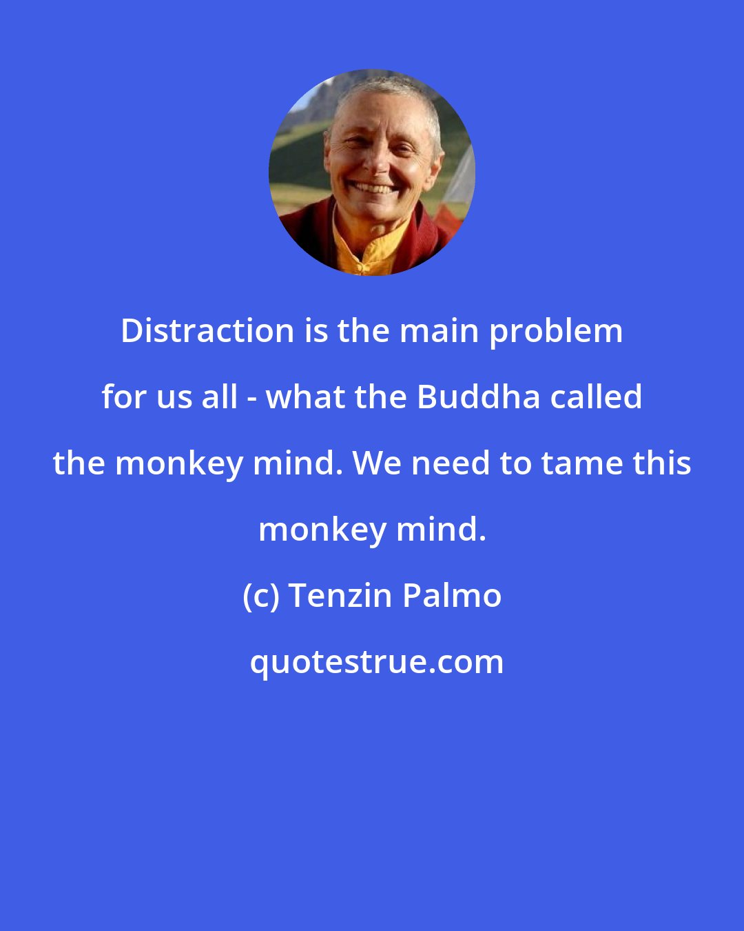 Tenzin Palmo: Distraction is the main problem for us all - what the Buddha called the monkey mind. We need to tame this monkey mind.