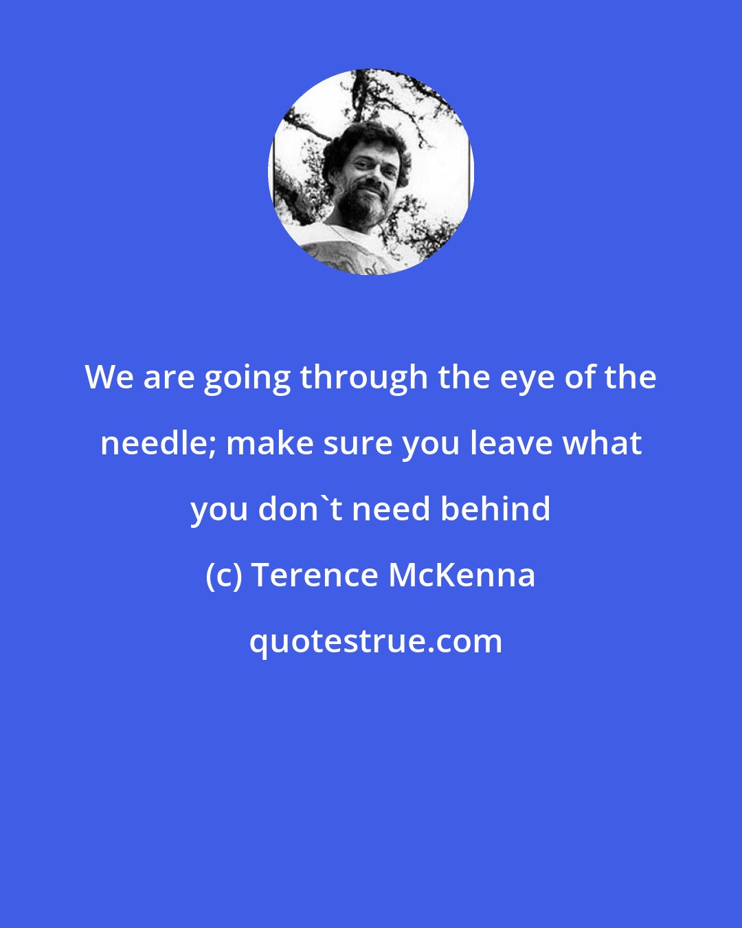 Terence McKenna: We are going through the eye of the needle; make sure you leave what you don't need behind
