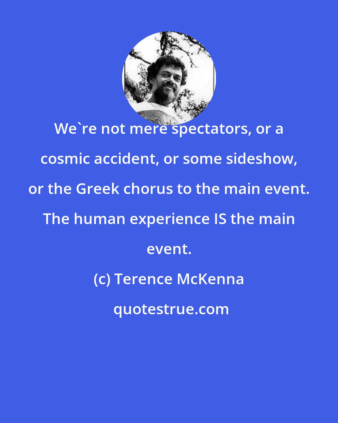 Terence McKenna: We're not mere spectators, or a cosmic accident, or some sideshow, or the Greek chorus to the main event. The human experience IS the main event.