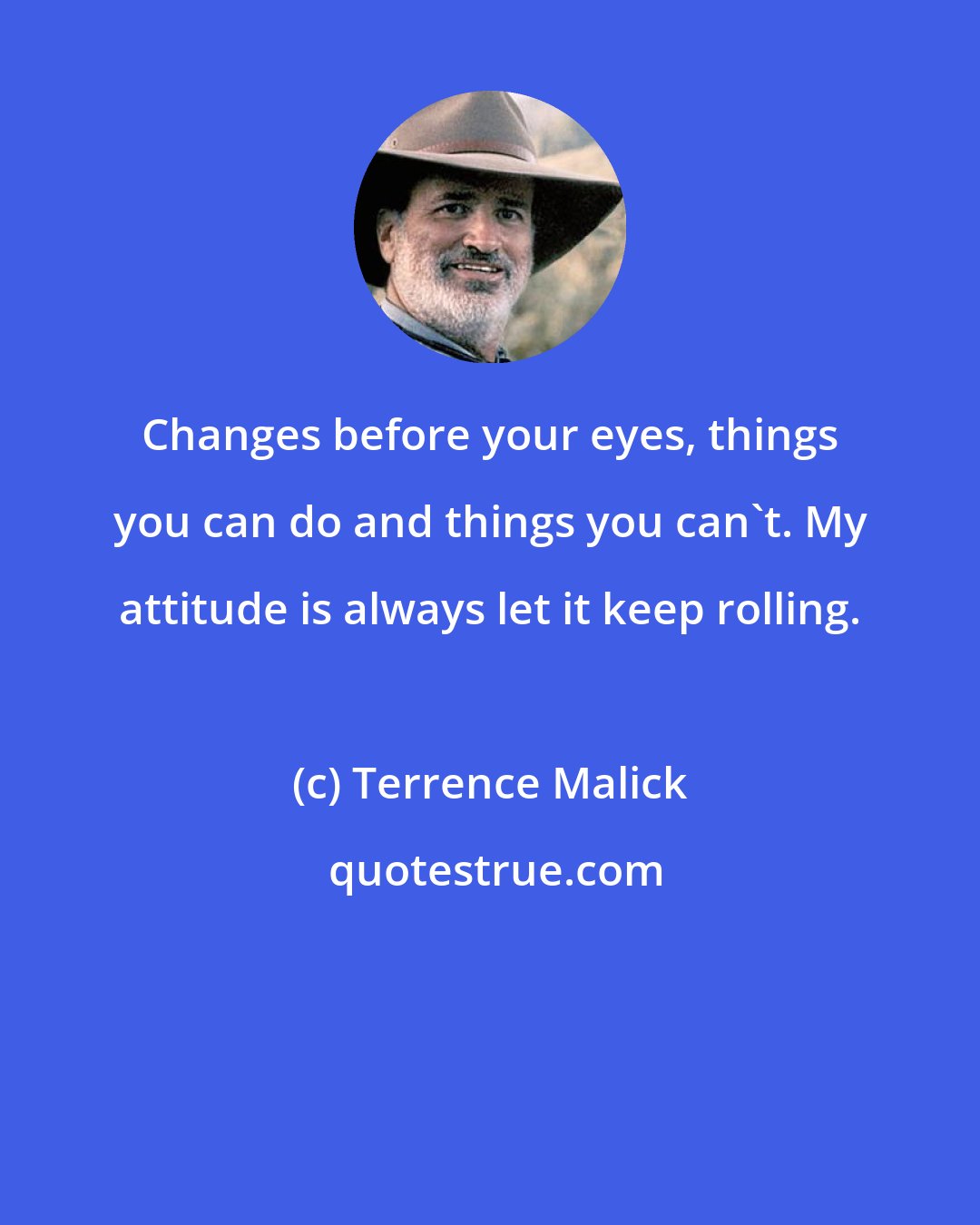 Terrence Malick: Changes before your eyes, things you can do and things you can't. My attitude is always let it keep rolling.