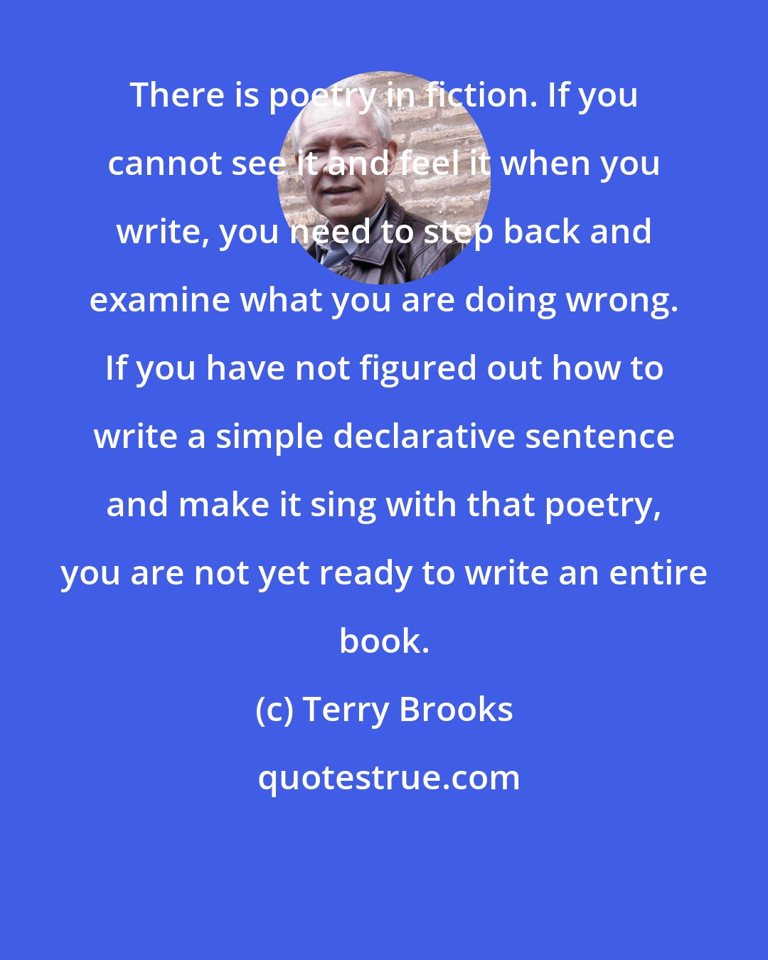 Terry Brooks: There is poetry in fiction. If you cannot see it and feel it when you write, you need to step back and examine what you are doing wrong. If you have not figured out how to write a simple declarative sentence and make it sing with that poetry, you are not yet ready to write an entire book.