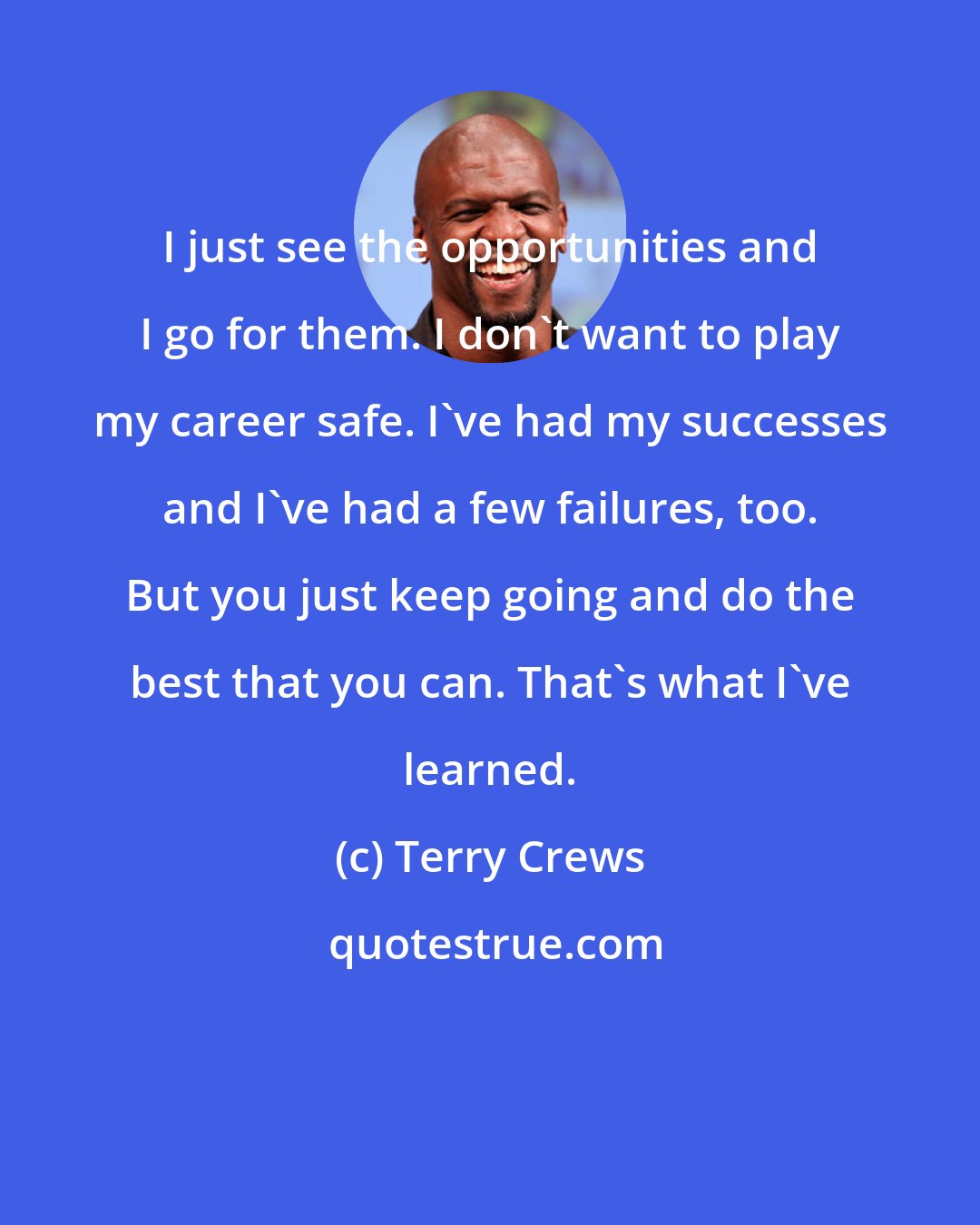 Terry Crews: I just see the opportunities and I go for them. I don't want to play my career safe. I've had my successes and I've had a few failures, too. But you just keep going and do the best that you can. That's what I've learned.