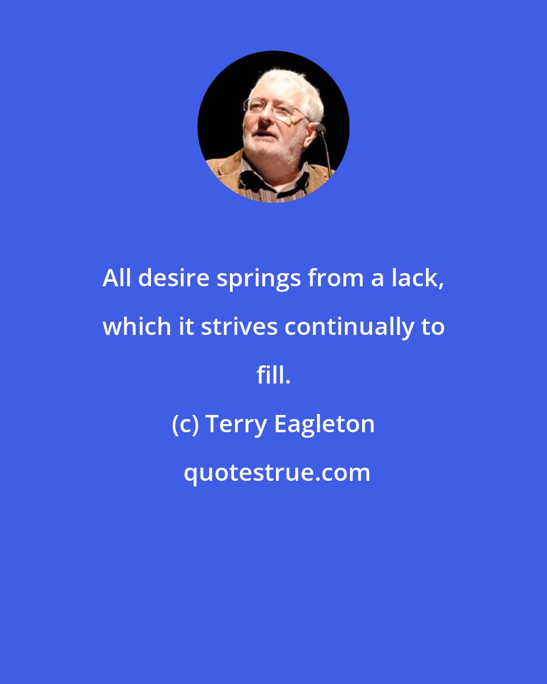 Terry Eagleton: All desire springs from a lack, which it strives continually to fill.