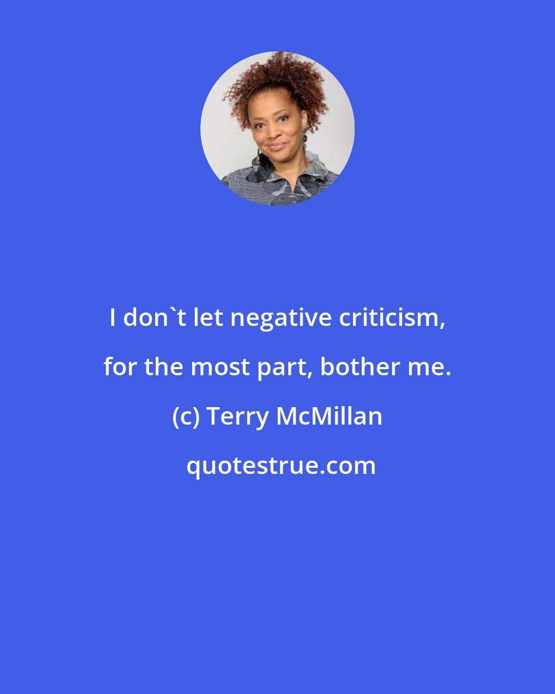 Terry McMillan: I don't let negative criticism, for the most part, bother me.