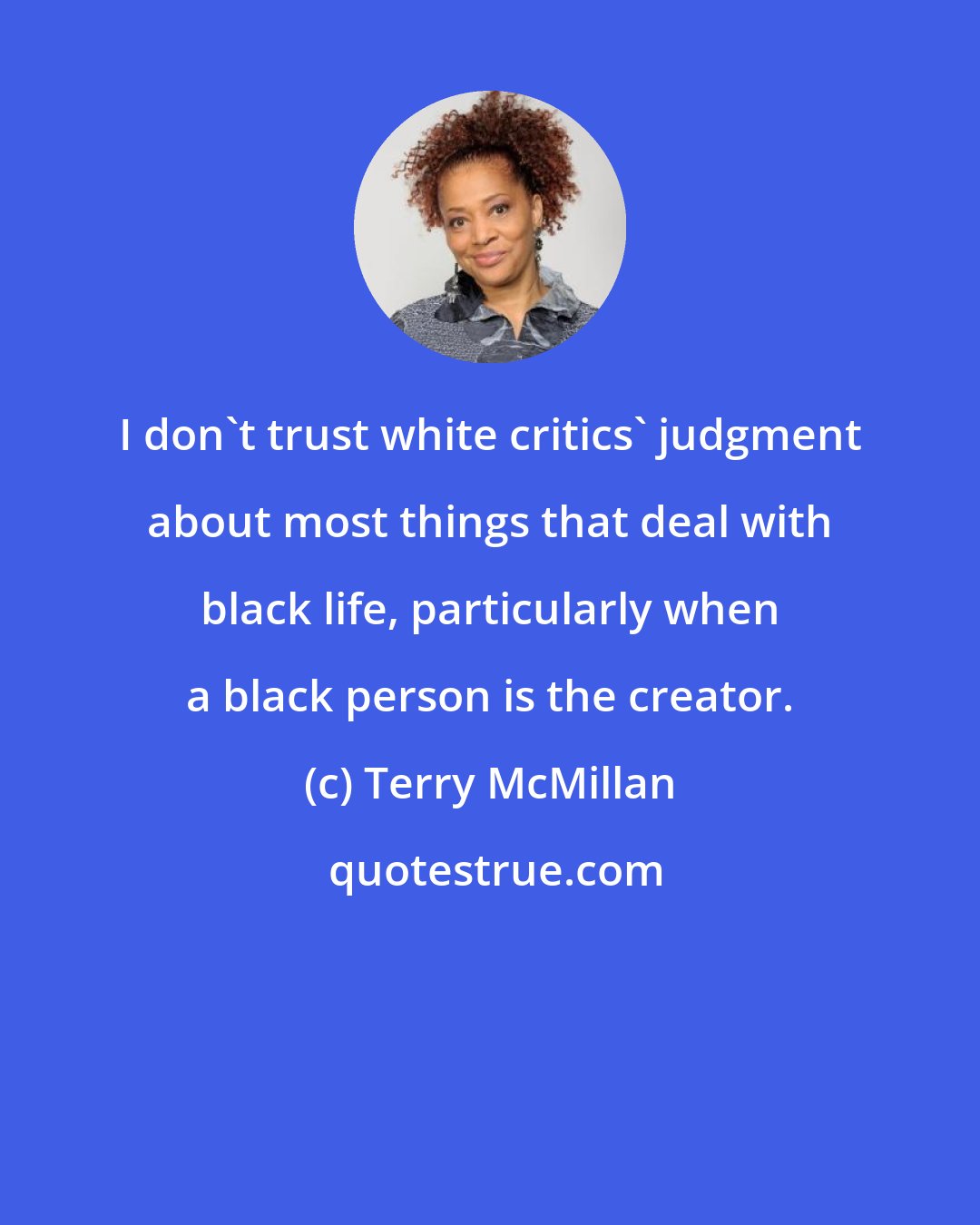 Terry McMillan: I don't trust white critics' judgment about most things that deal with black life, particularly when a black person is the creator.