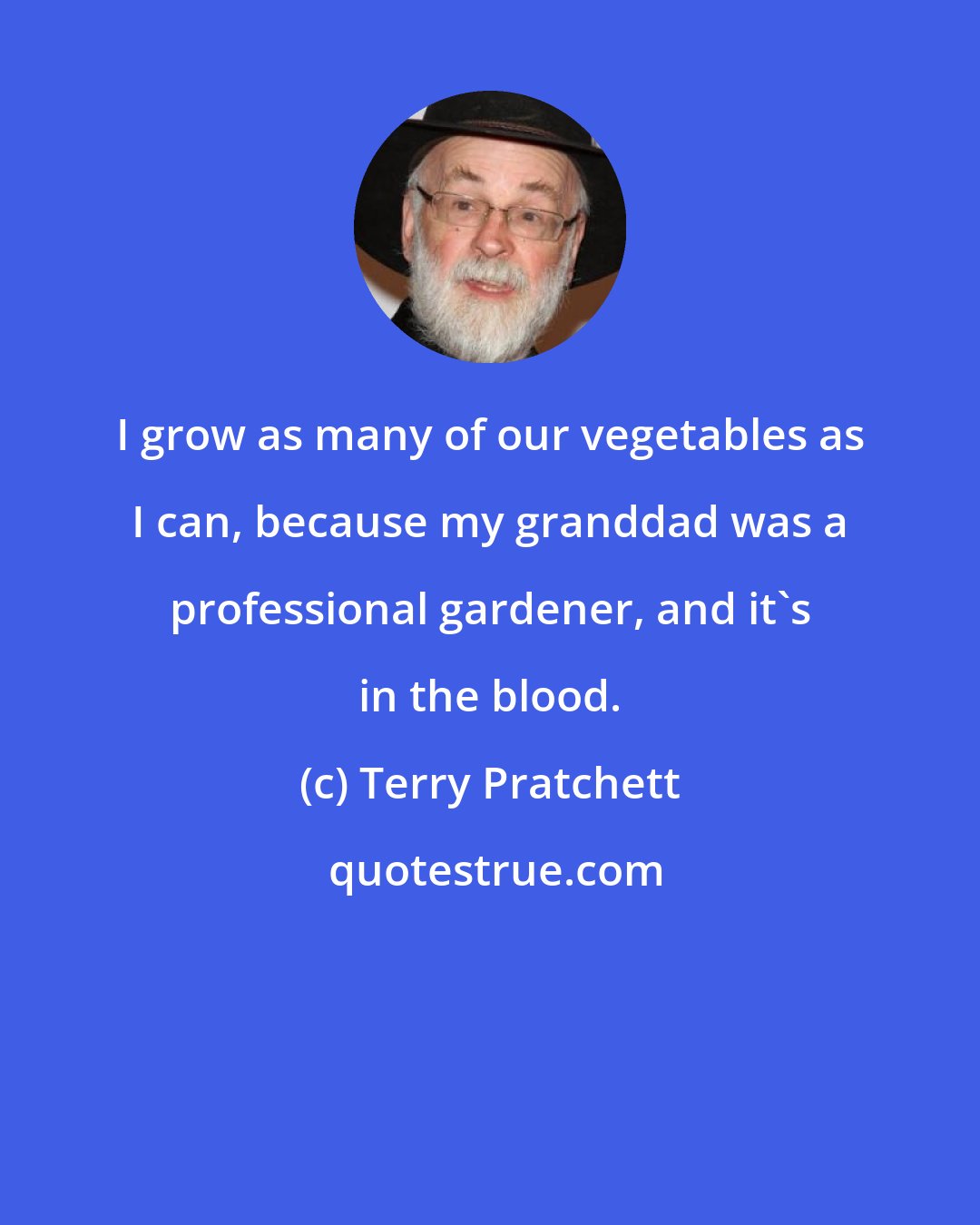 Terry Pratchett: I grow as many of our vegetables as I can, because my granddad was a professional gardener, and it's in the blood.