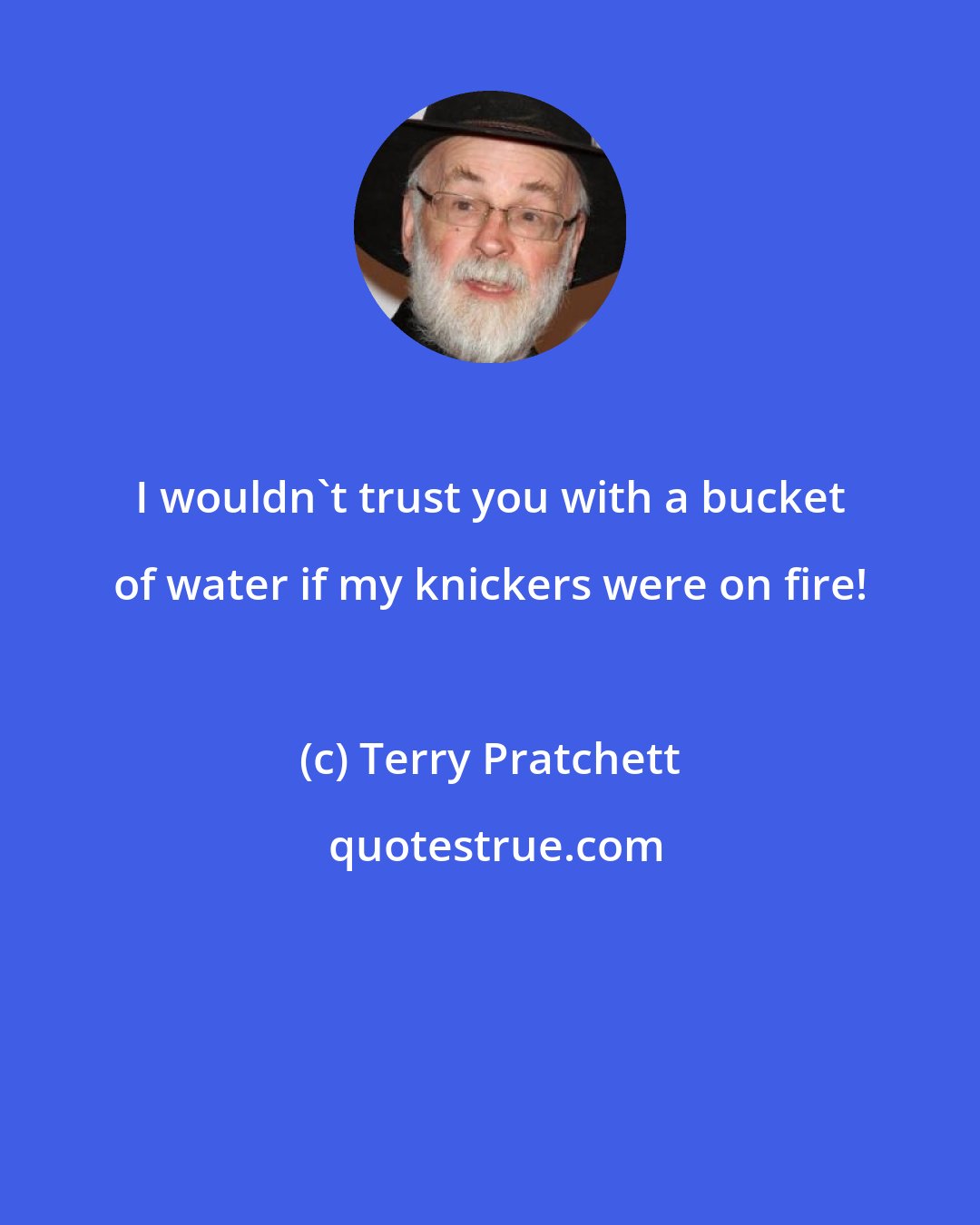 Terry Pratchett: I wouldn't trust you with a bucket of water if my knickers were on fire!