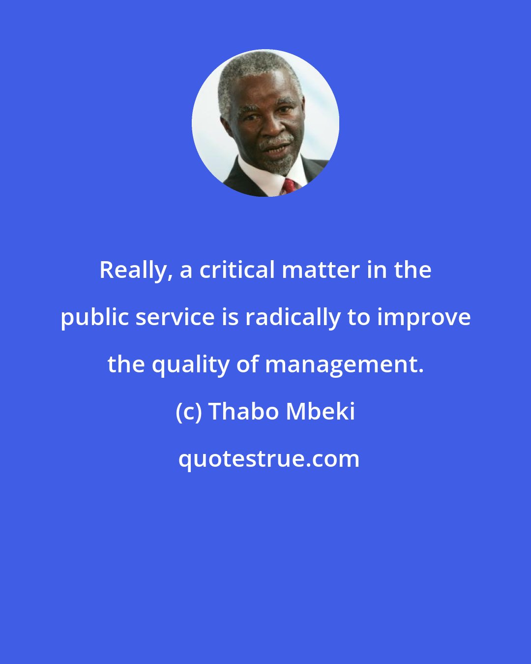 Thabo Mbeki: Really, a critical matter in the public service is radically to improve the quality of management.