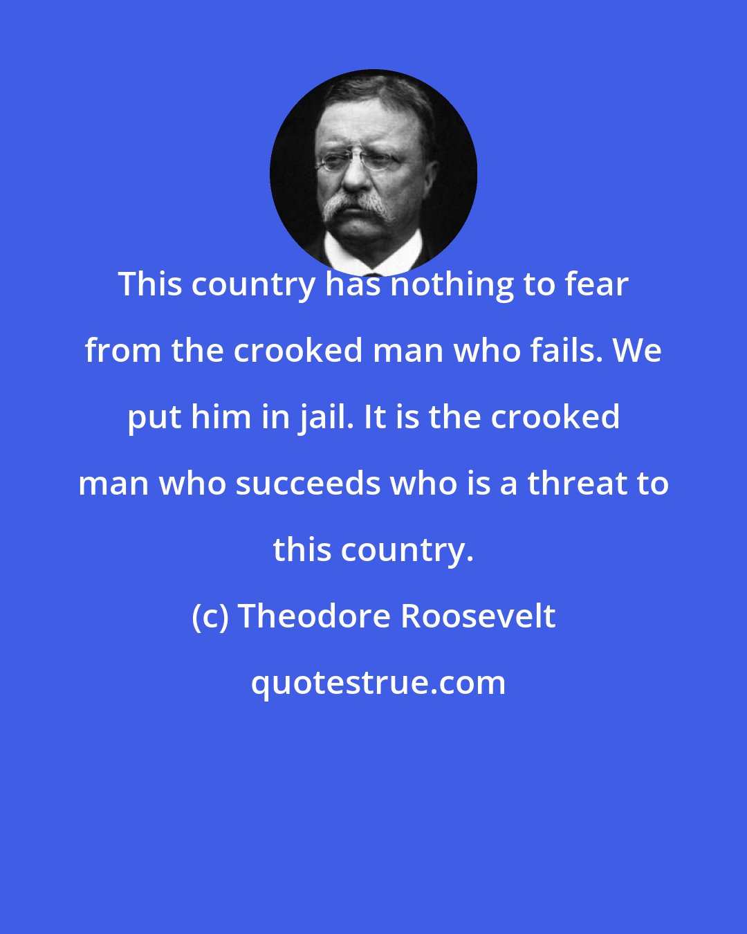 Theodore Roosevelt: This country has nothing to fear from the crooked man who fails. We put him in jail. It is the crooked man who succeeds who is a threat to this country.