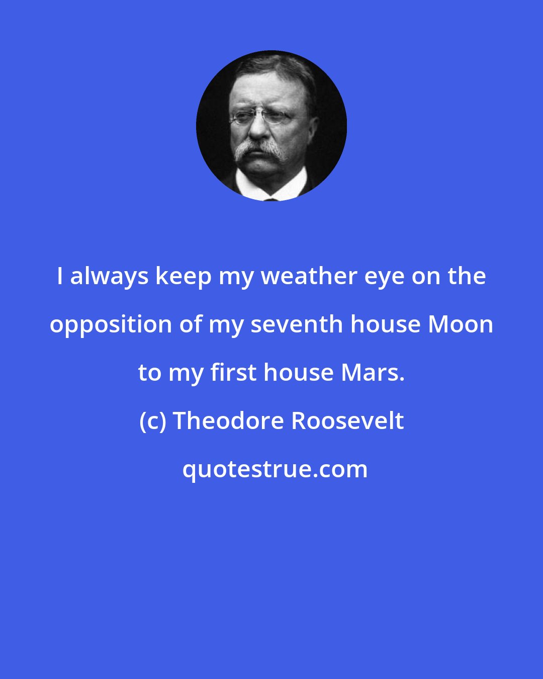 Theodore Roosevelt: I always keep my weather eye on the opposition of my seventh house Moon to my first house Mars.