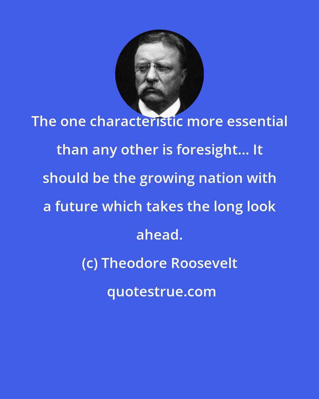 Theodore Roosevelt: The one characteristic more essential than any other is foresight... It should be the growing nation with a future which takes the long look ahead.