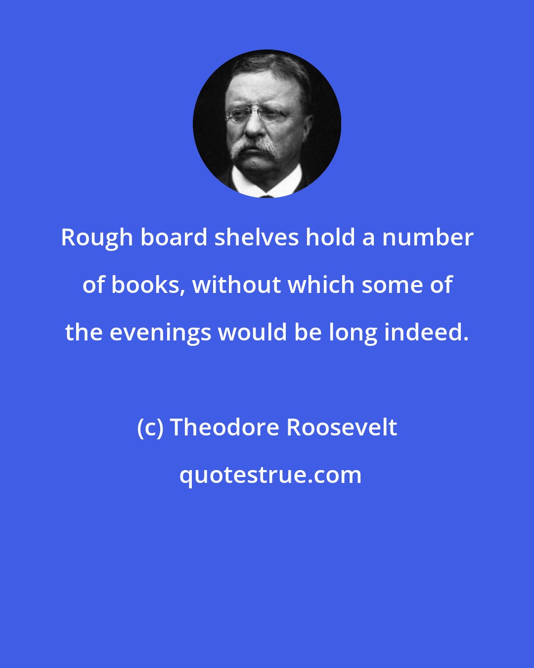 Theodore Roosevelt: Rough board shelves hold a number of books, without which some of the evenings would be long indeed.