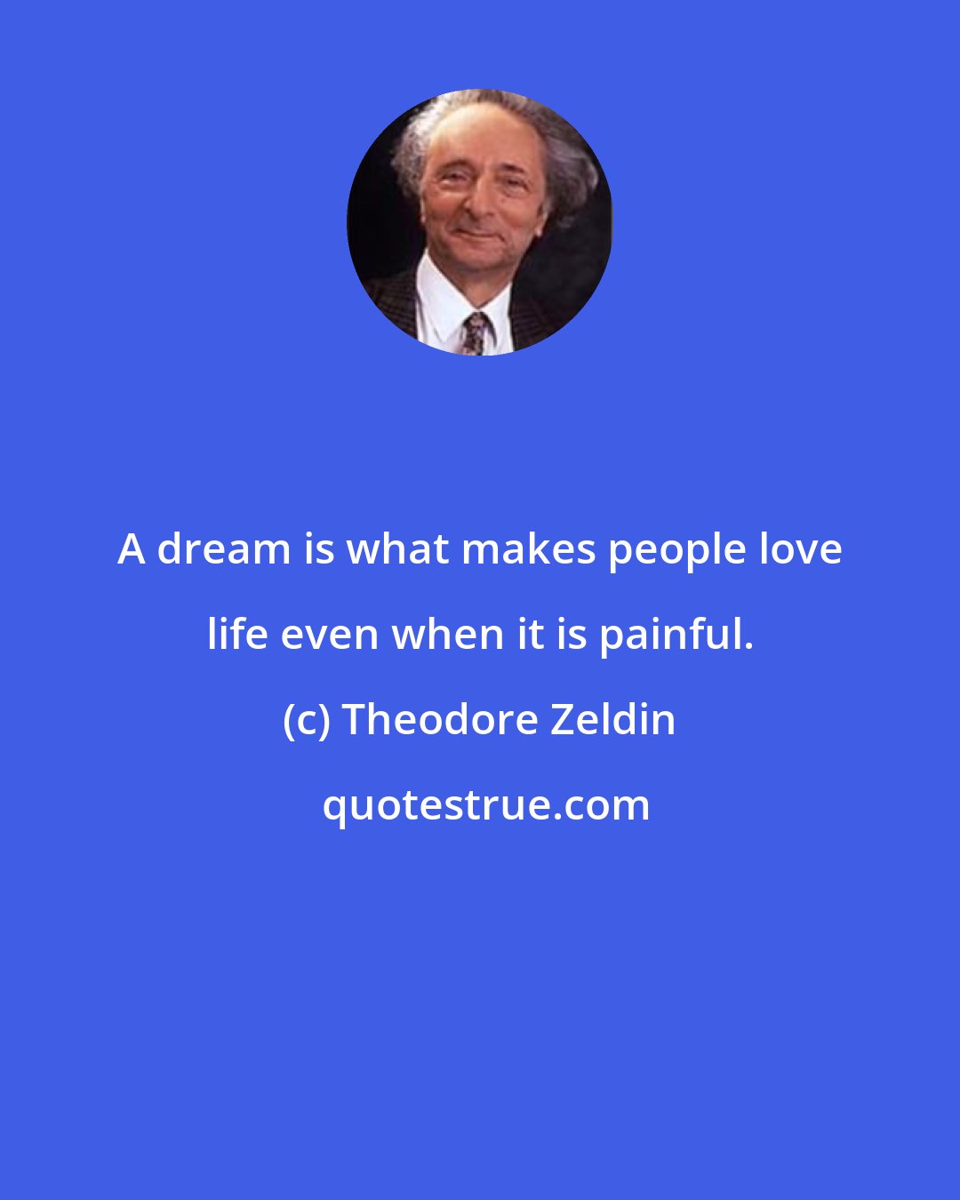 Theodore Zeldin: A dream is what makes people love life even when it is painful.