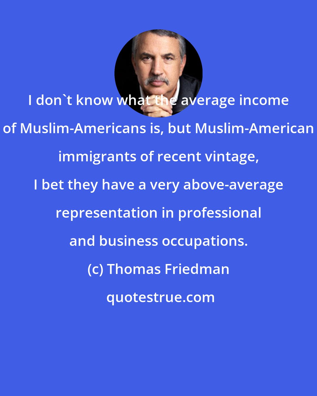 Thomas Friedman: I don't know what the average income of Muslim-Americans is, but Muslim-American immigrants of recent vintage, I bet they have a very above-average representation in professional and business occupations.