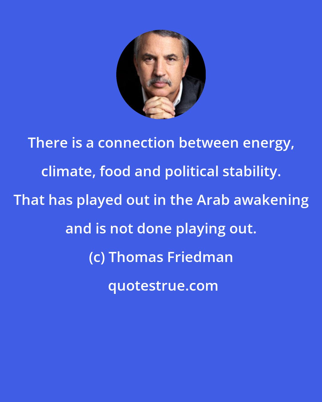 Thomas Friedman: There is a connection between energy, climate, food and political stability. That has played out in the Arab awakening and is not done playing out.