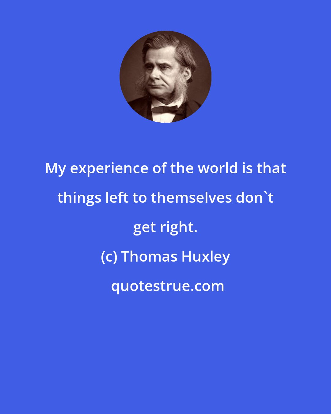 Thomas Huxley: My experience of the world is that things left to themselves don't get right.