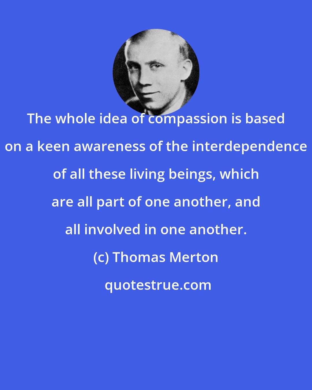 Thomas Merton: The whole idea of compassion is based on a keen awareness of the interdependence of all these living beings, which are all part of one another, and all involved in one another.