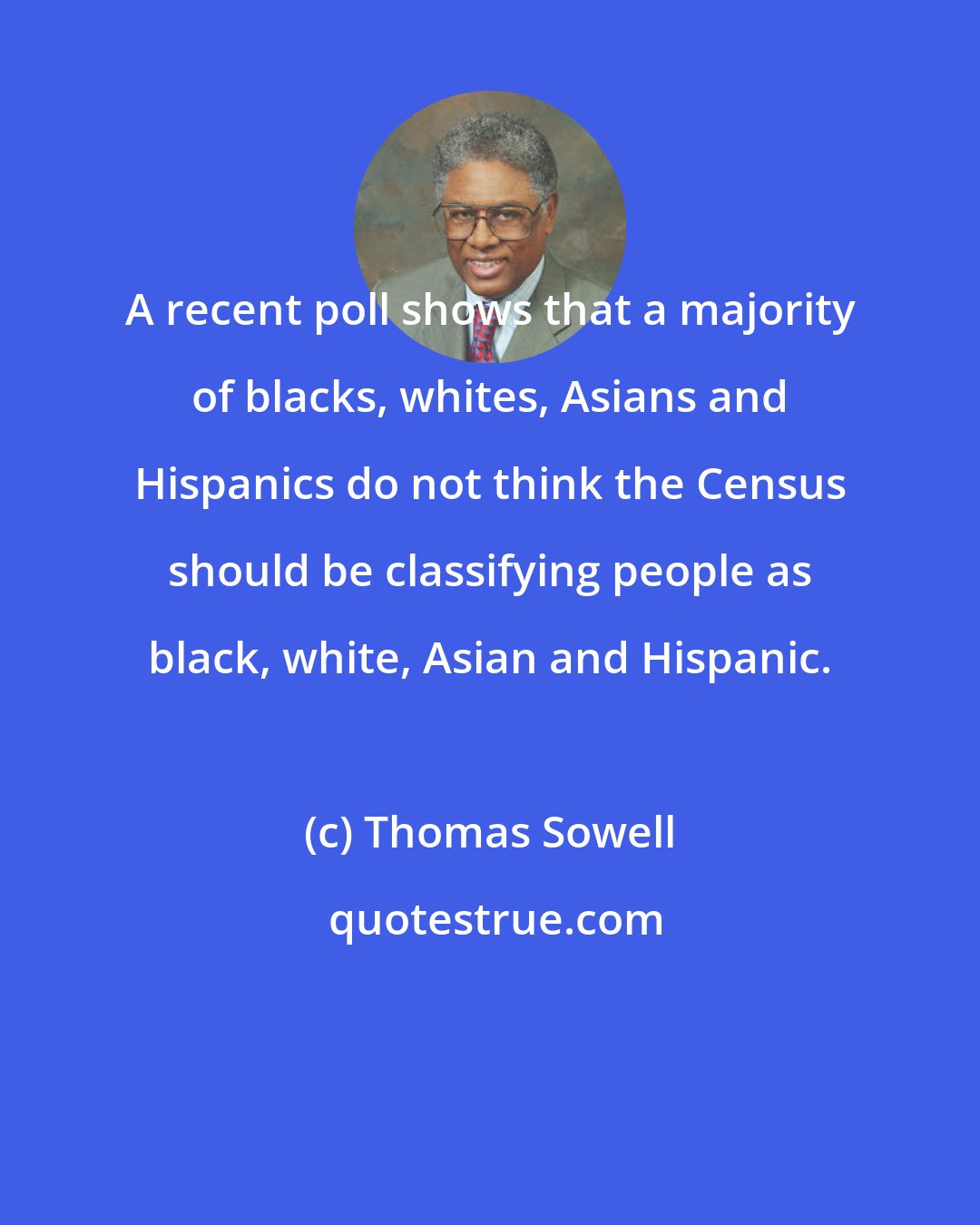 Thomas Sowell: A recent poll shows that a majority of blacks, whites, Asians and Hispanics do not think the Census should be classifying people as black, white, Asian and Hispanic.