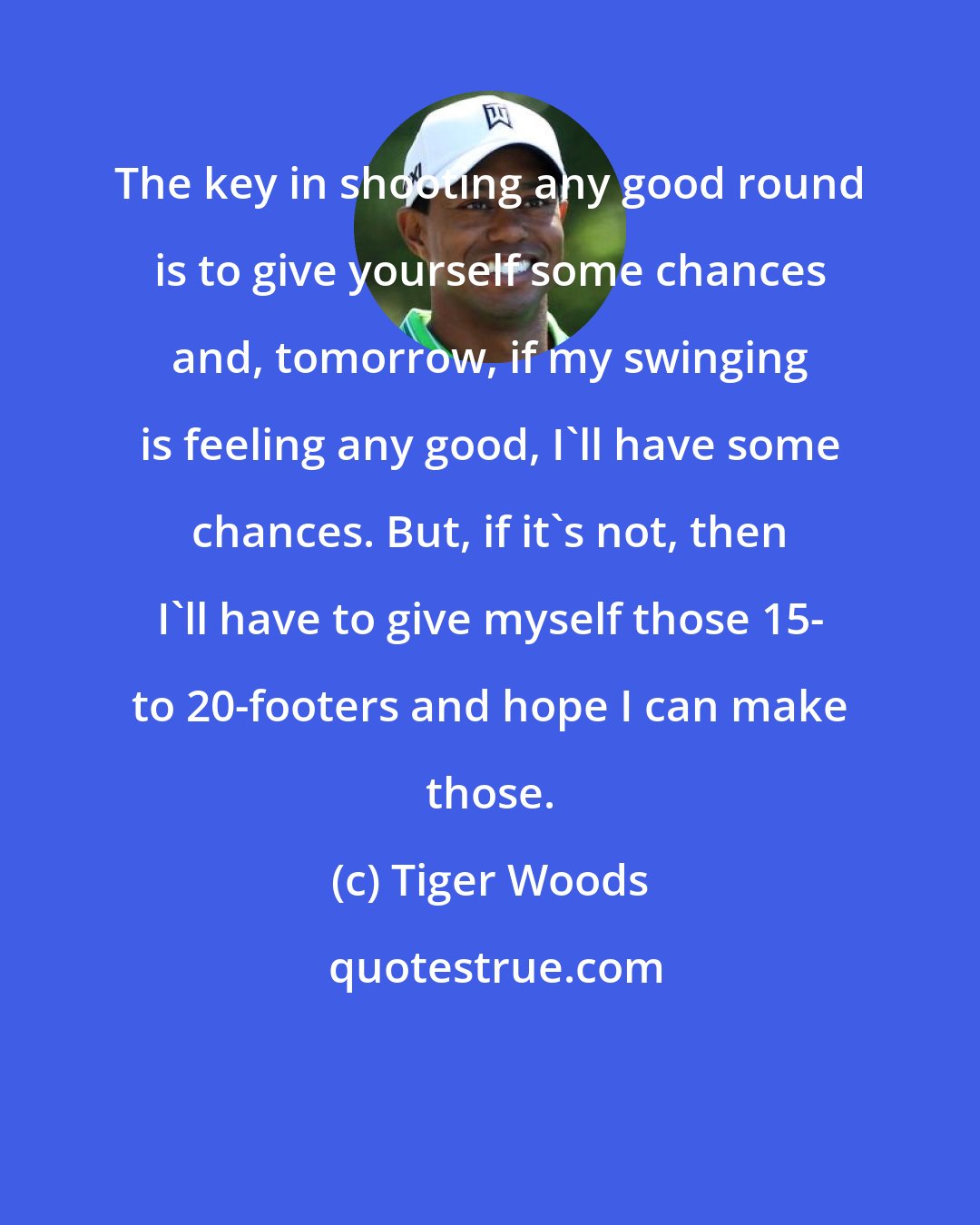 Tiger Woods: The key in shooting any good round is to give yourself some chances and, tomorrow, if my swinging is feeling any good, I'll have some chances. But, if it's not, then I'll have to give myself those 15- to 20-footers and hope I can make those.