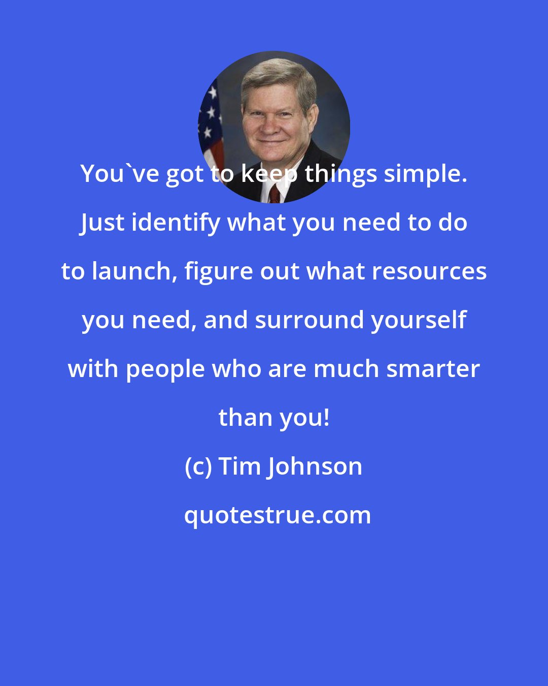 Tim Johnson: You've got to keep things simple. Just identify what you need to do to launch, figure out what resources you need, and surround yourself with people who are much smarter than you!