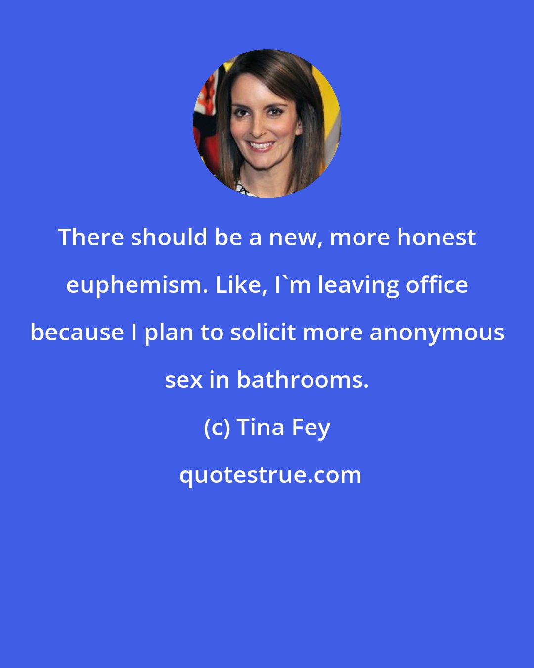 Tina Fey: There should be a new, more honest euphemism. Like, I'm leaving office because I plan to solicit more anonymous sex in bathrooms.