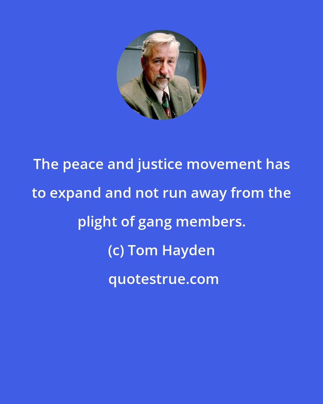 Tom Hayden: The peace and justice movement has to expand and not run away from the plight of gang members.