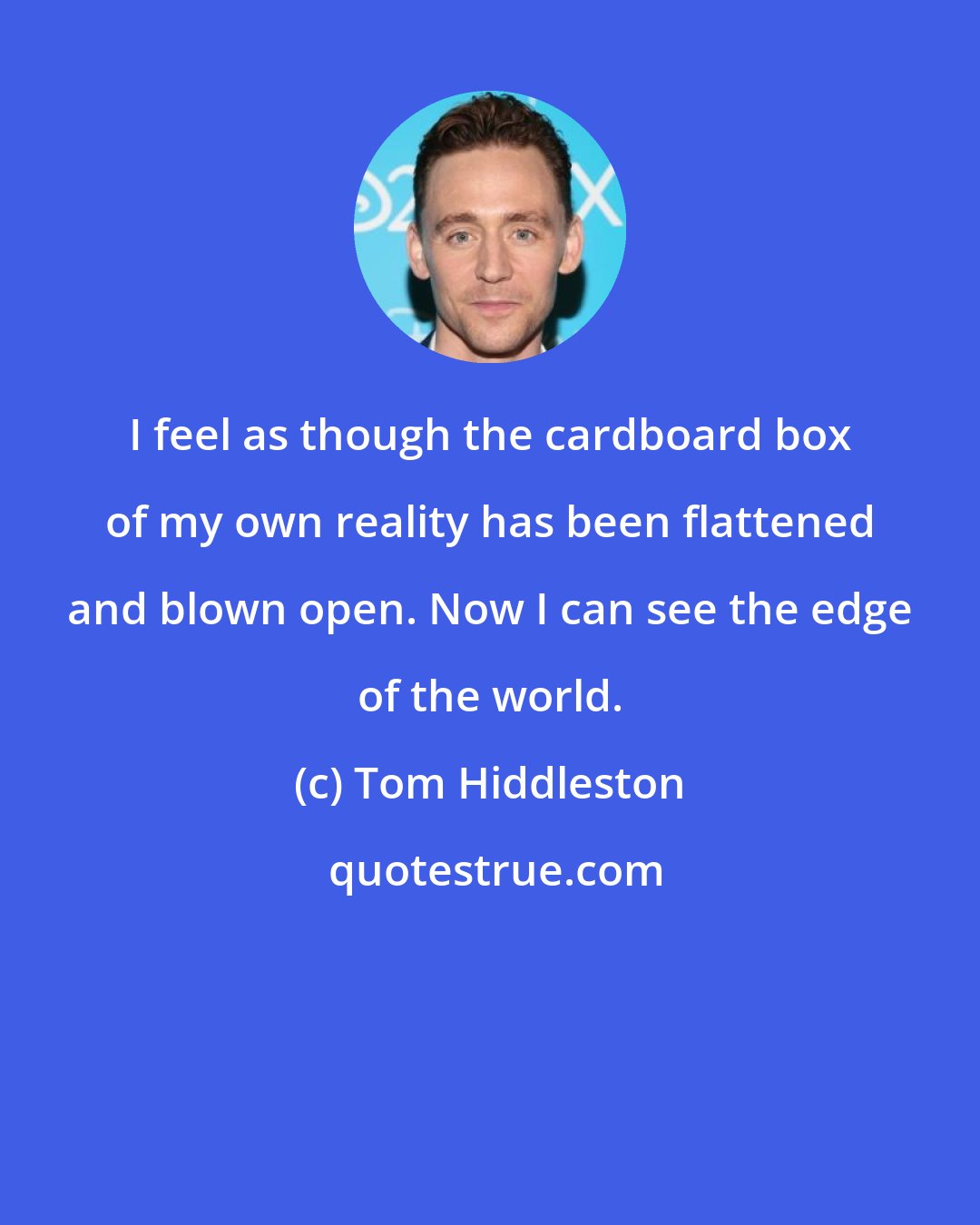 Tom Hiddleston: I feel as though the cardboard box of my own reality has been flattened and blown open. Now I can see the edge of the world.