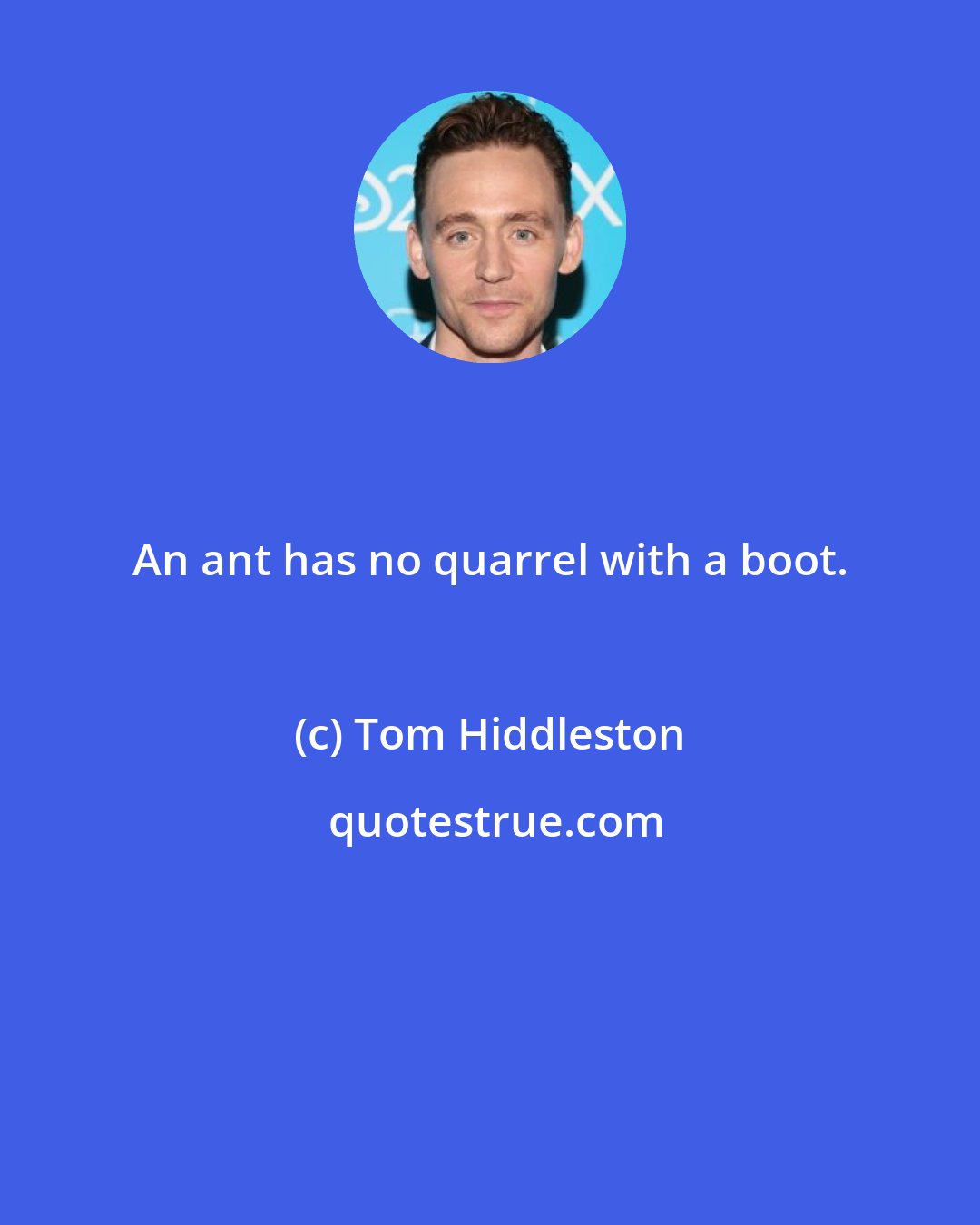 Tom Hiddleston: An ant has no quarrel with a boot.