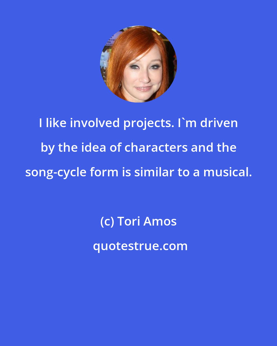 Tori Amos: I like involved projects. I'm driven by the idea of characters and the song-cycle form is similar to a musical.