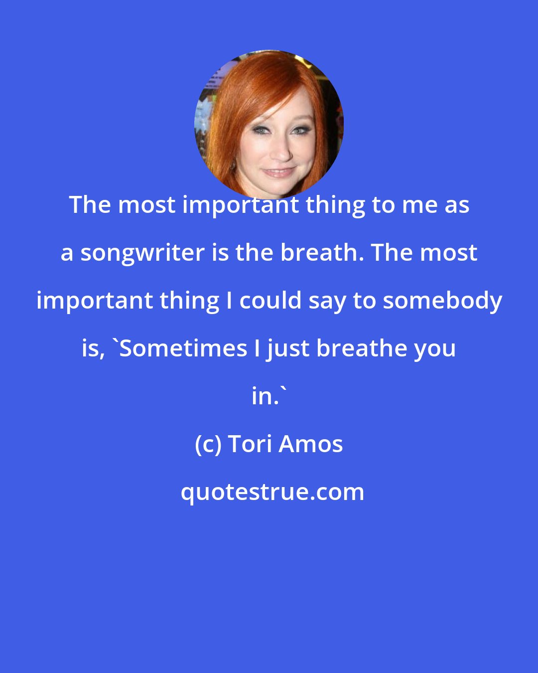 Tori Amos: The most important thing to me as a songwriter is the breath. The most important thing I could say to somebody is, 'Sometimes I just breathe you in.'