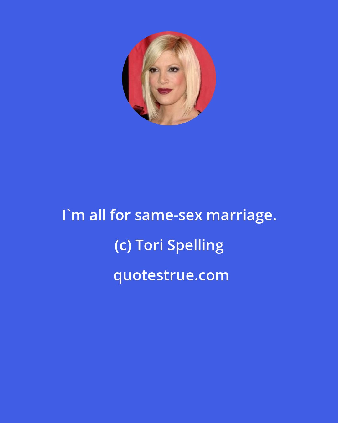 Tori Spelling: I'm all for same-sex marriage.