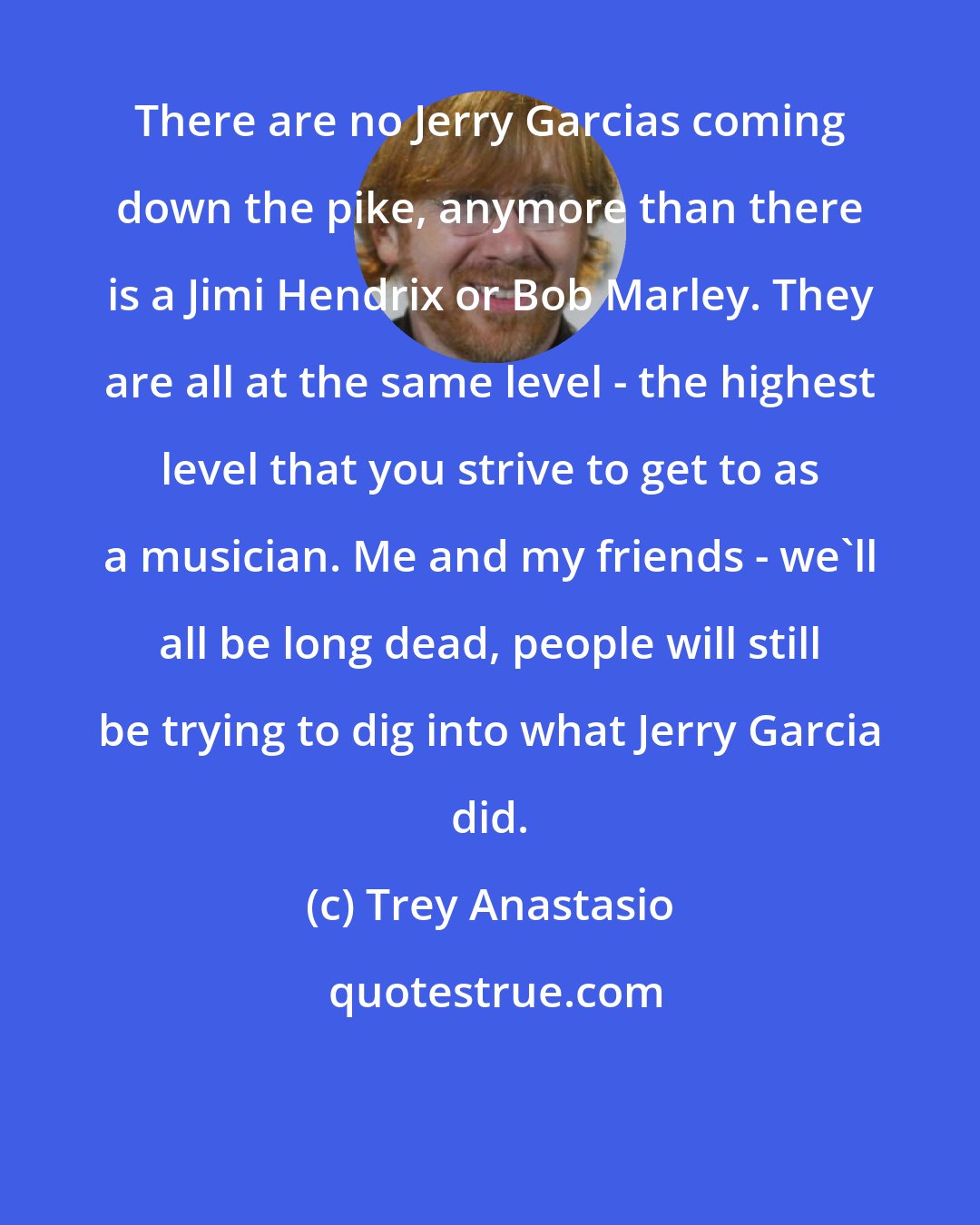 Trey Anastasio: There are no Jerry Garcias coming down the pike, anymore than there is a Jimi Hendrix or Bob Marley. They are all at the same level - the highest level that you strive to get to as a musician. Me and my friends - we'll all be long dead, people will still be trying to dig into what Jerry Garcia did.