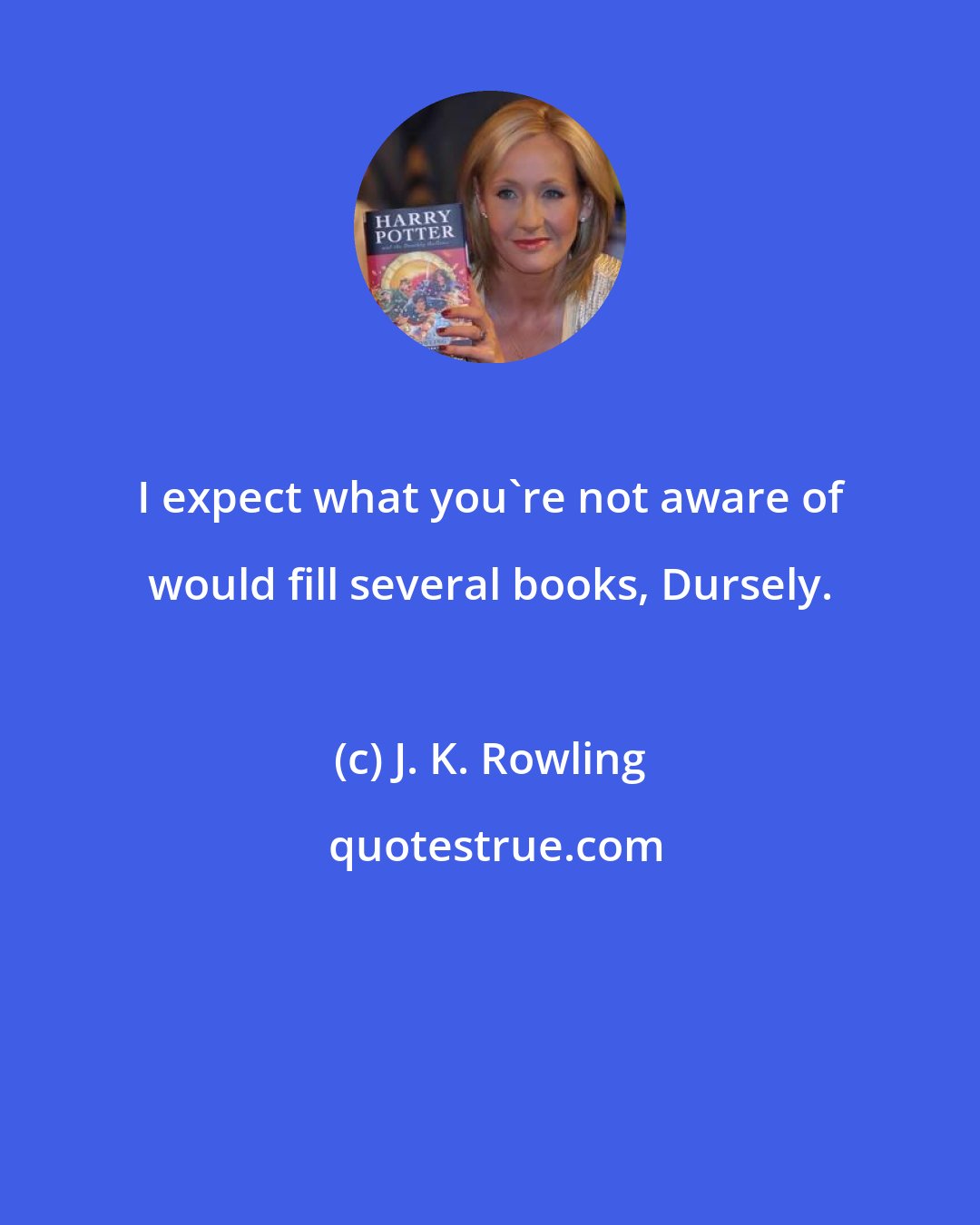 J. K. Rowling: I expect what you're not aware of would fill several books, Dursely.