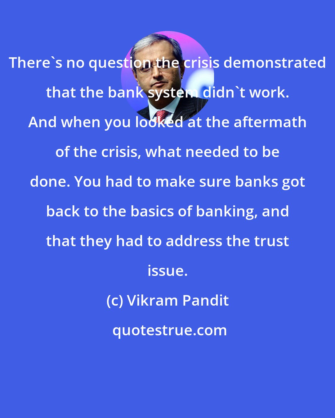 Vikram Pandit: There's no question the crisis demonstrated that the bank system didn't work. And when you looked at the aftermath of the crisis, what needed to be done. You had to make sure banks got back to the basics of banking, and that they had to address the trust issue.