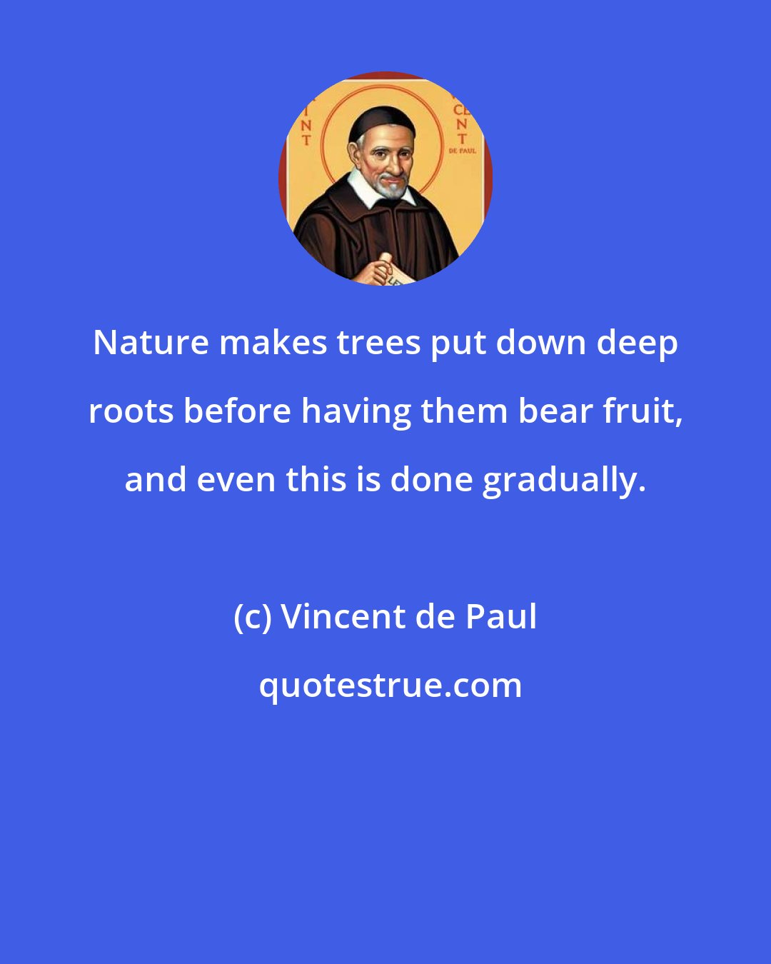 Vincent de Paul: Nature makes trees put down deep roots before having them bear fruit, and even this is done gradually.