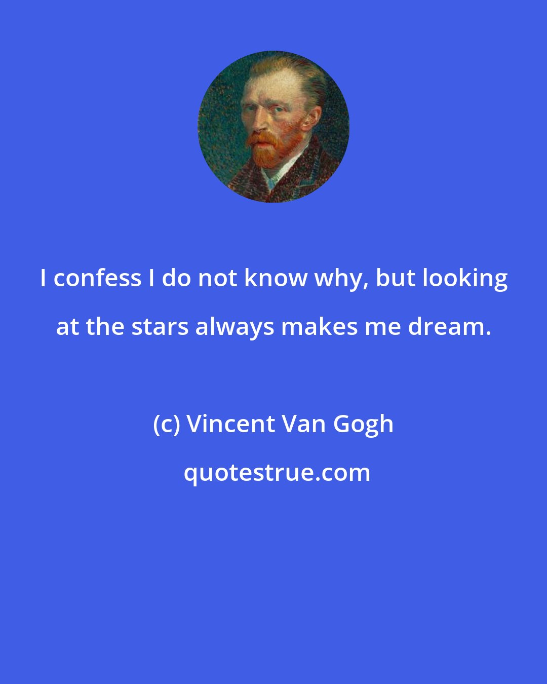 Vincent Van Gogh: I confess I do not know why, but looking at the stars always makes me dream.