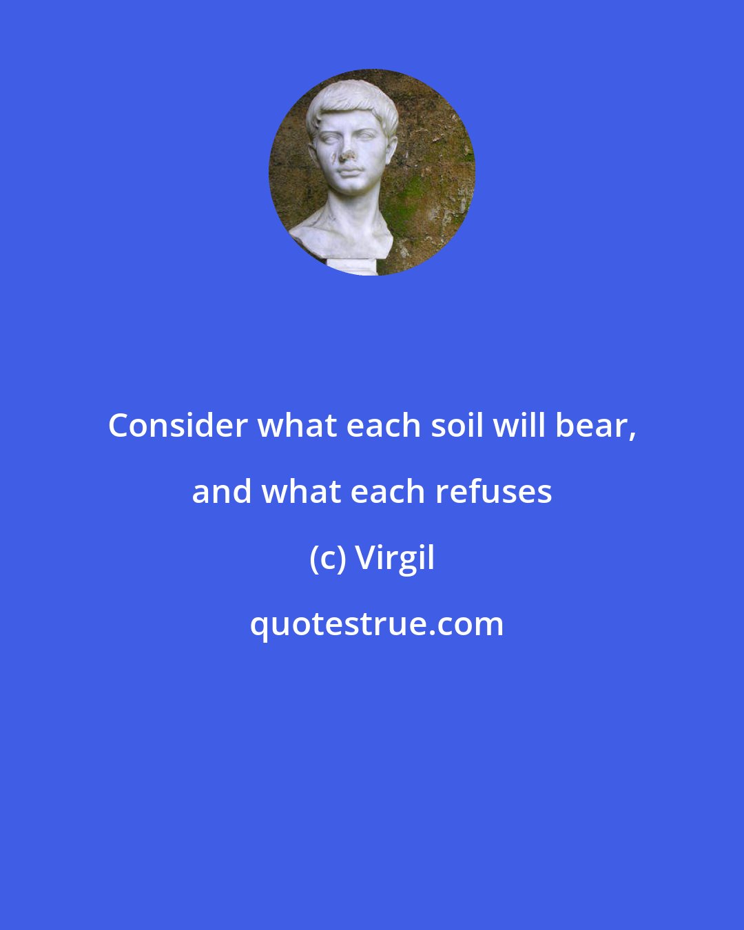 Virgil: Consider what each soil will bear, and what each refuses