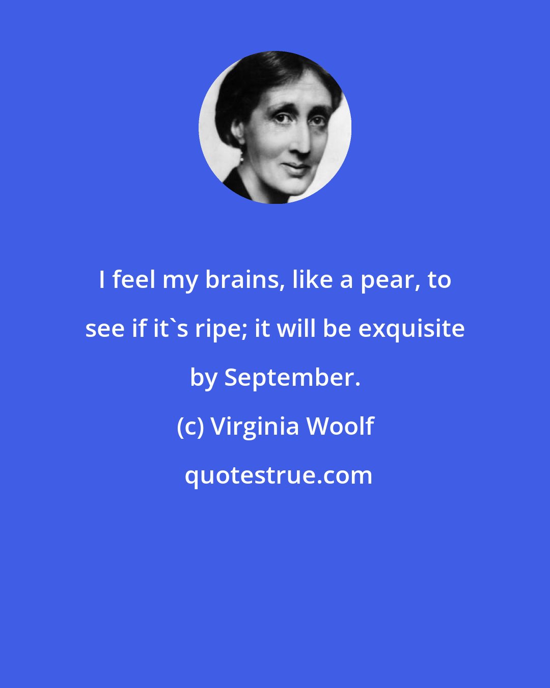 Virginia Woolf: I feel my brains, like a pear, to see if it's ripe; it will be exquisite by September.