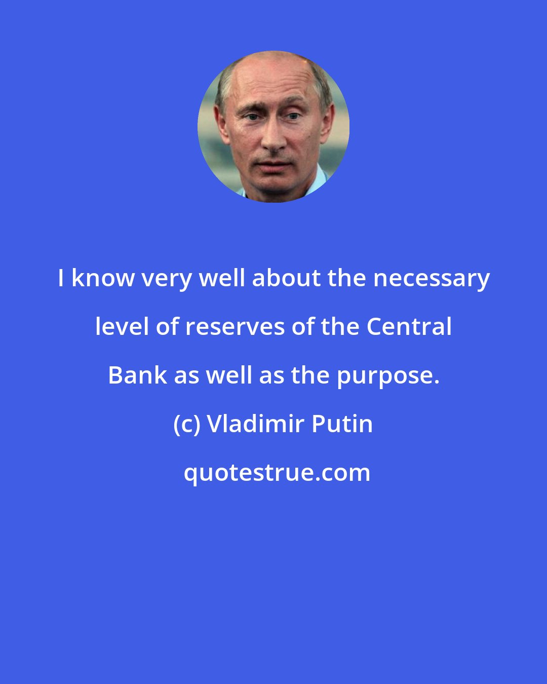 Vladimir Putin: I know very well about the necessary level of reserves of the Central Bank as well as the purpose.
