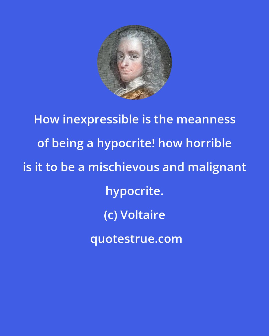 Voltaire: How inexpressible is the meanness of being a hypocrite! how horrible is it to be a mischievous and malignant hypocrite.